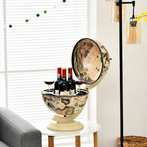 Vintage Inspired Globe Wine Holder with Map and Stable Design