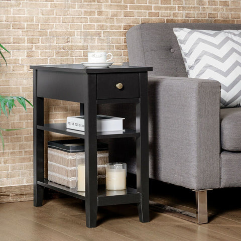 Compact and Stylish Wooden Side Table with 3 Tier Design and Ample Storage