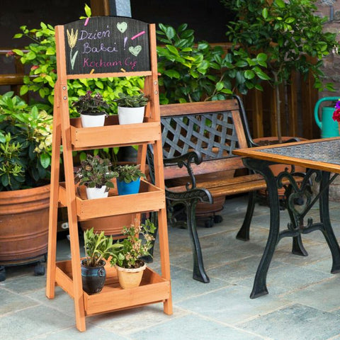 Garden 3 Tier Ladder Shelf Plant Stand with Blackboard