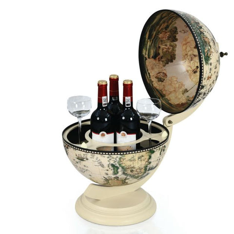Vintage Inspired Globe Wine Holder with Map and Stable Design