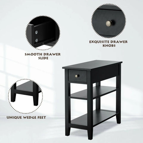 Compact and Stylish Wooden Side Table with 3 Tier Design and Ample Storage