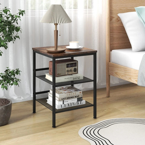 Elegant 3 Tier Side table with Industrial Design and Sturdy Steel Frame