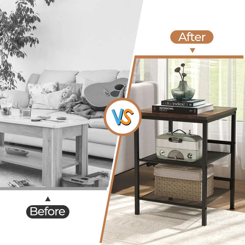 Elegant 3 Tier Side table with Industrial Design and Sturdy Steel Frame