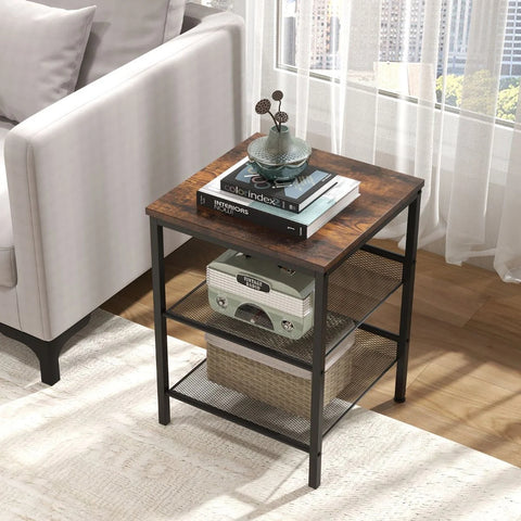 Elegant 3 Tier Side table with Industrial Design and Sturdy Steel Frame