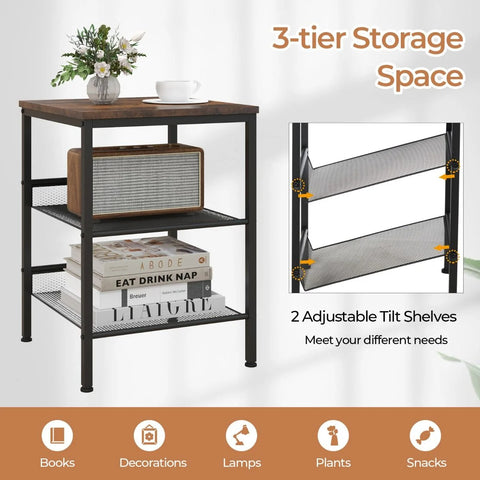 Elegant 3 Tier Side table with Industrial Design and Sturdy Steel Frame