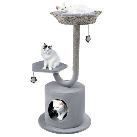Enhance Playtime with a 3-Tier Cat Tree Featuring a Rope-Covered Scratching Post