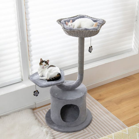 Enhance Playtime with a 3-Tier Cat Tree Featuring a Rope-Covered Scratching Post