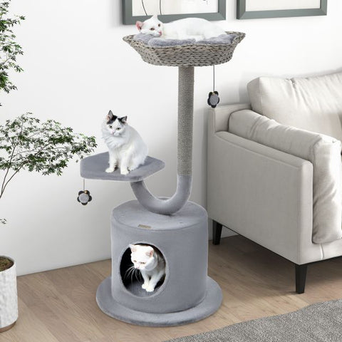 Enhance Playtime with a 3-Tier Cat Tree Featuring a Rope-Covered Scratching Post