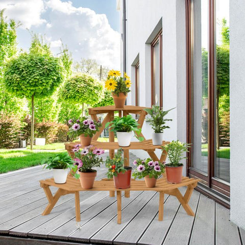Garden Wooden Multi-Function Corner Plant Pot Stand