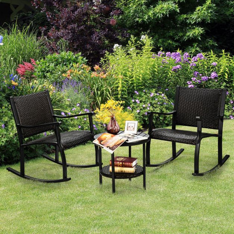 Garden Rocking Chair Set with side table with iron frame in Dark Brown