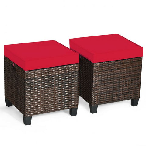 Outdoor Rattan Furniture Ottoman Set soft Cushions in Red