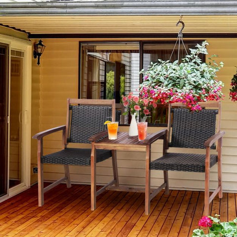 Garden Furniture Set with Durable Natural Wood and Parasols Hole