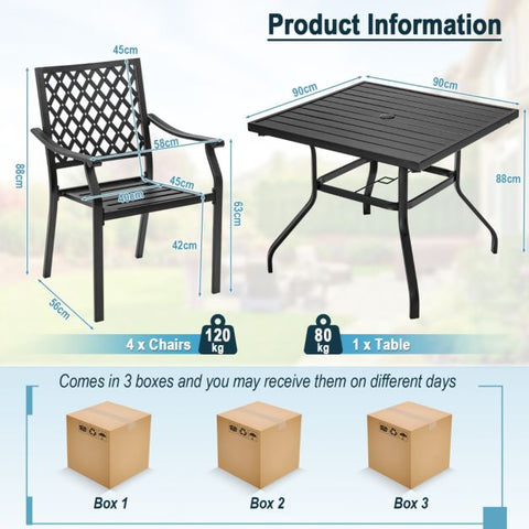 Fairway Metal Patio Dining Table Set with Parasols Hole in Black