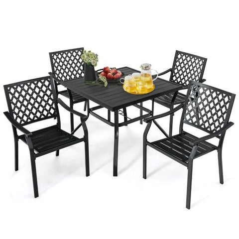 Fairway Metal Patio Dining Table Set with Parasols Hole in Black