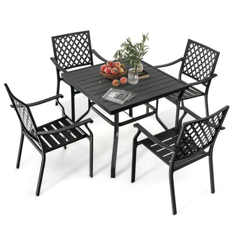Fairway Metal Patio Dining Table Set with Parasols Hole in Black