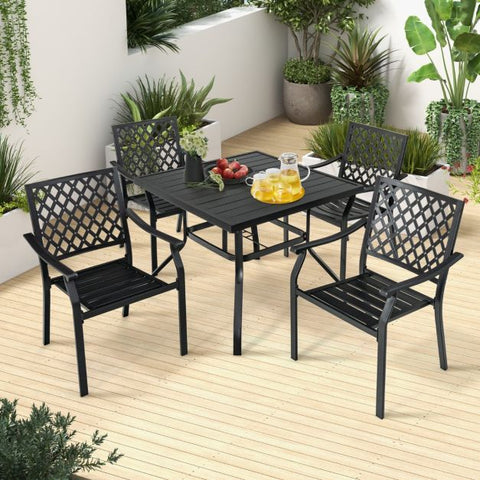 Fairway Metal Patio Dining Table Set with Parasols Hole in Black