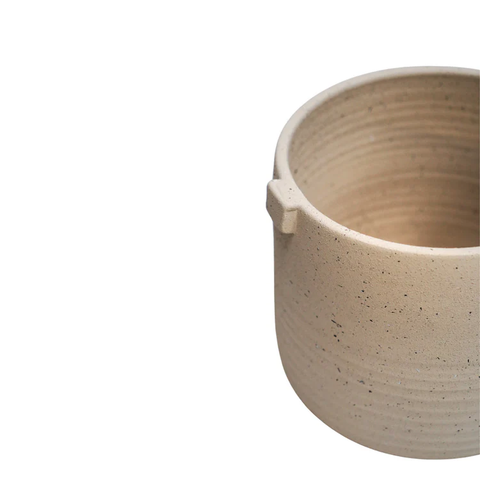 Elegant Handmade Indoor Stoneware Planter with Handle in Oat