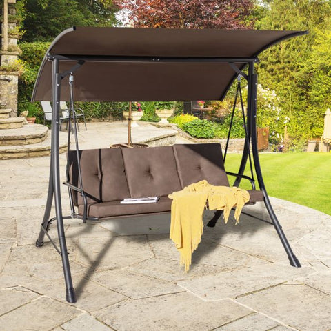 Durable Porch Swing with Weatherproof Material and Adjustable Canopy in Brown