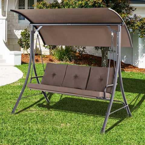 Durable Porch Swing with Weatherproof Material and Adjustable Canopy in Brown