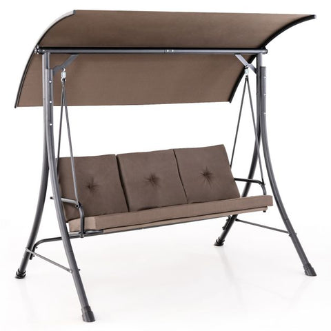 Durable Porch Swing with Weatherproof Material and Adjustable Canopy in Brown