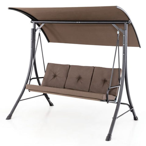 Durable Porch Swing with Weatherproof Material and Adjustable Canopy in Brown