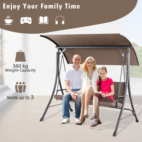 Durable Porch Swing with Weatherproof Material and Adjustable Canopy in Brown