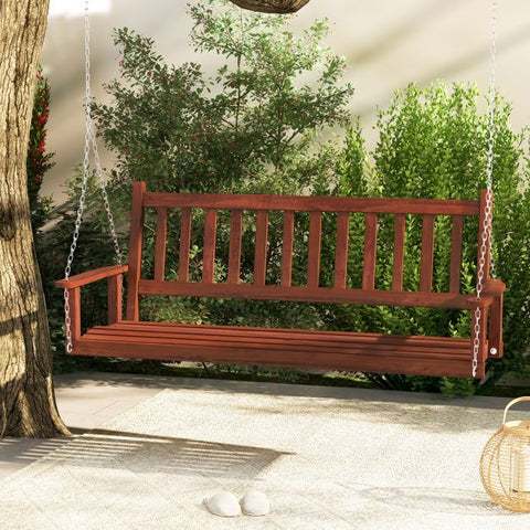 Outdoor Natural Wood 3 Person Porch Swing with Adjustable Chains