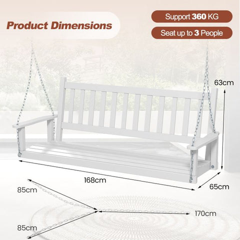 Outdoor Natural Wood 3 Person Porch Swing with Adjustable Chains