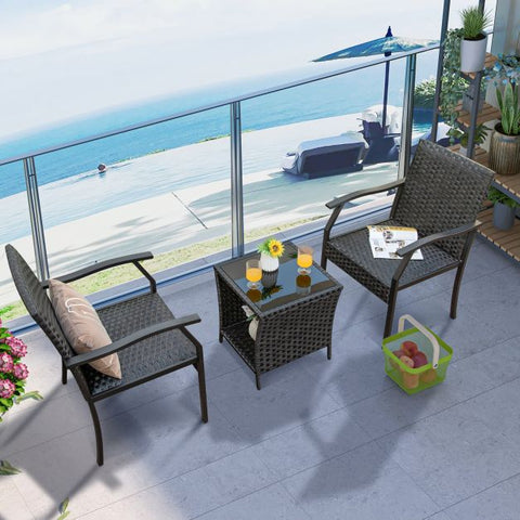 Outdoor Wicker Chair Set with soft Cushions and Rattan Material