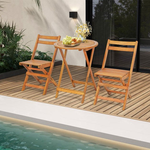 Outdoor Bistro Set with Slatted Table Top and Foldable Design