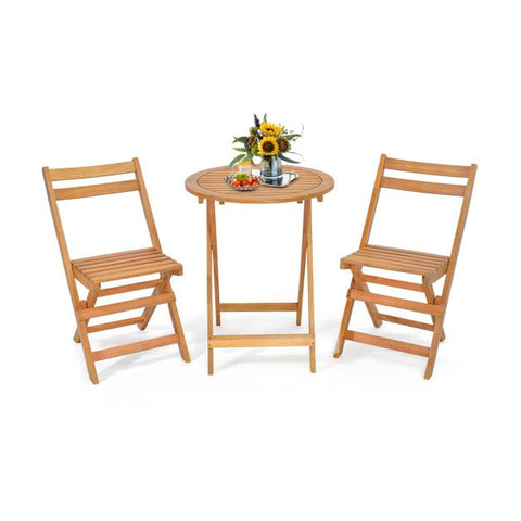 Outdoor Bistro Set with Slatted Table Top and Foldable Design