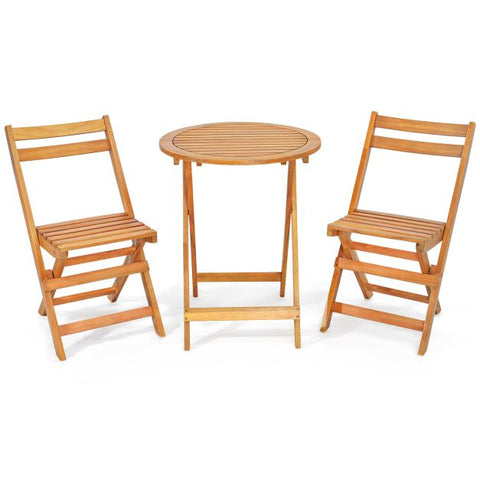 Outdoor Bistro Set with Slatted Table Top and Foldable Design
