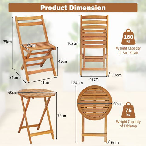 Outdoor Bistro Set with Slatted Table Top and Foldable Design
