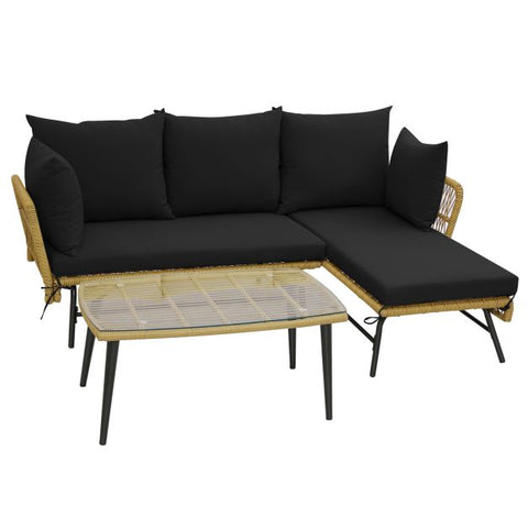 Garden Conversation Set with L-Shaped layout and cushions in Black