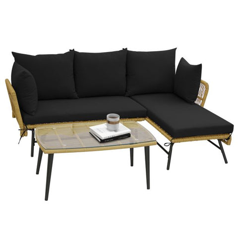 Garden Conversation Set with L-Shaped layout and cushions in Black