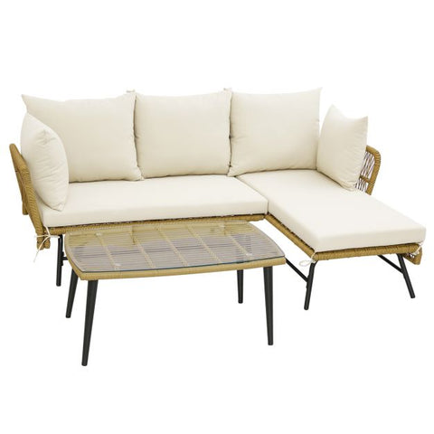 Garden Conversation Set with L-Shaped layout and cushions in Black