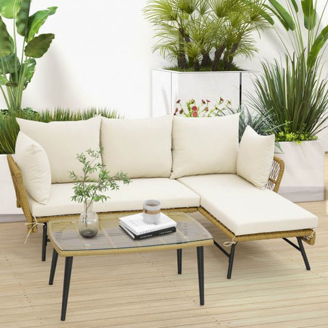 Garden Conversation Set with L-Shaped layout and cushions in Black