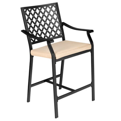 Outdoor Bar Table and Stools Set with cushions and Steel Frame in Black