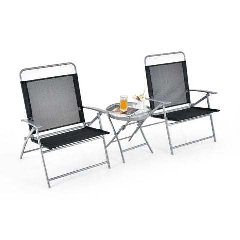 Outdoor Bistro Set with Tempered Glass Table Top and Foldable Design