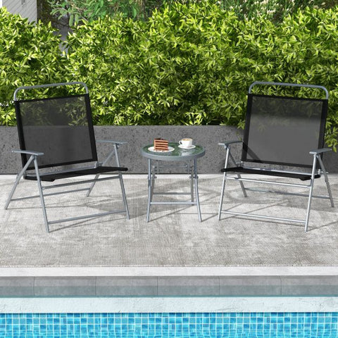 Outdoor Bistro Set with Tempered Glass Table Top and Foldable Design