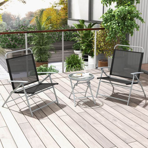 Outdoor Bistro Set with Tempered Glass Table Top and Foldable Design