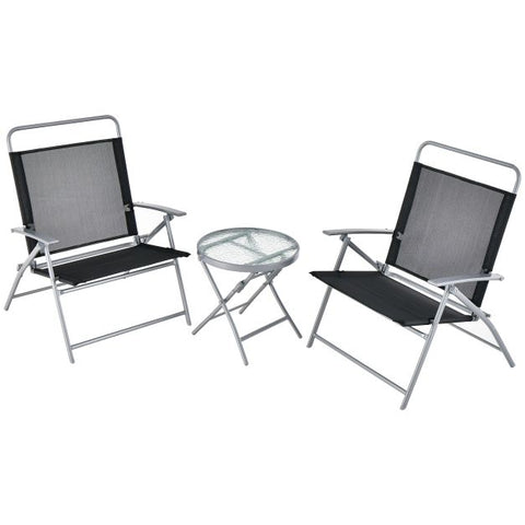 Outdoor Bistro Set with Tempered Glass Table Top and Foldable Design