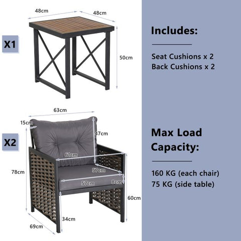 Madison Garden Bistro Set with Acacia Wood in Grey