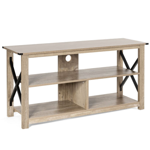 Rustic TV Stand with X-Shaped Frame and Spacious Open Design for Ample Storage