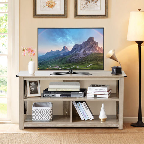Rustic TV Stand with X-Shaped Frame and Spacious Open Design for Ample Storage