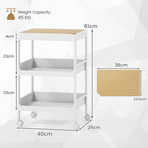 Compact and Versatile Utility Cart with Multiple Tiers and Removable Top Shelf