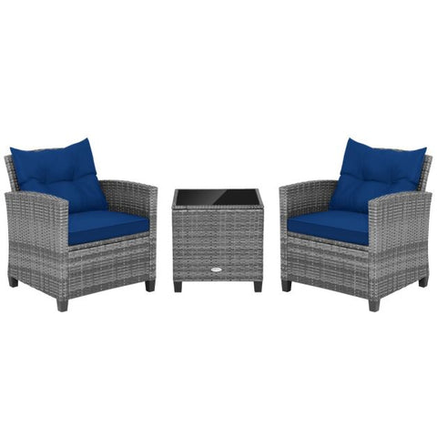 Garden Sofa Set with Steel Frame and Tempered Glass Table top in Navy