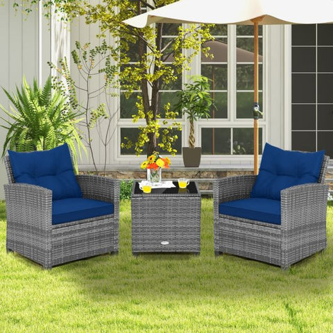 Garden Sofa Set with Steel Frame and Tempered Glass Table top in Navy