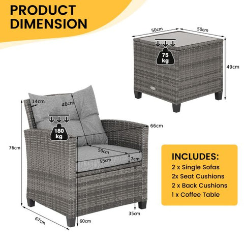 Garden Sofa Set with Steel Frame and Tempered Glass Table top in Navy