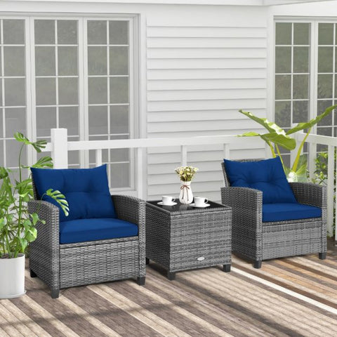Garden Sofa Set with Steel Frame and Tempered Glass Table top in Navy